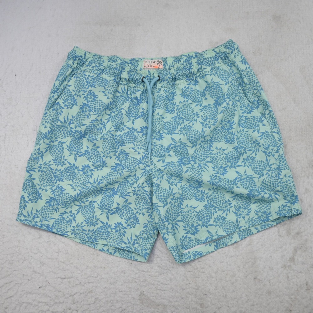 J.Crew Flex Swimwear Mens Medium Blue Pineapple Print Board Shorts Swim Trunks